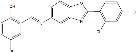 4-bromo-2-({[2-(2,4-dichlorophenyl)-1,3-benzoxazol-5-yl]imino}methyl)phenol Struktur