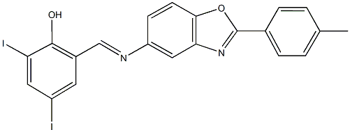 2,4-diiodo-6-({[2-(4-methylphenyl)-1,3-benzoxazol-5-yl]imino}methyl)phenol Struktur