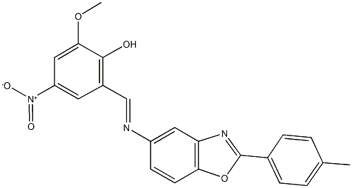 4-nitro-2-methoxy-6-({[2-(4-methylphenyl)-1,3-benzoxazol-5-yl]imino}methyl)phenol Struktur