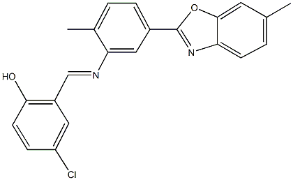 4-chloro-2-({[2-methyl-5-(6-methyl-1,3-benzoxazol-2-yl)phenyl]imino}methyl)phenol Struktur