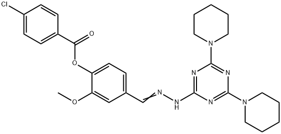 4-{2-[4,6-di(1-piperidinyl)-1,3,5-triazin-2-yl]carbohydrazonoyl}-2-methoxyphenyl 4-chlorobenzoate Struktur