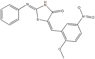 5-{5-nitro-2-methoxybenzylidene}-2-(phenylimino)-1,3-thiazolidin-4-one Struktur