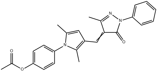 4-{2,5-dimethyl-3-[(3-methyl-5-oxo-1-phenyl-1,5-dihydro-4H-pyrazol-4-ylidene)methyl]-1H-pyrrol-1-yl}phenyl acetate Struktur