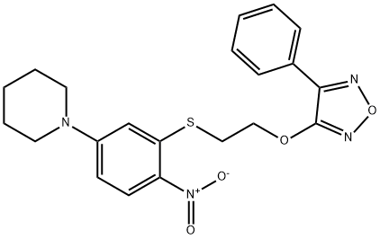 1-[4-nitro-3-({2-[(4-phenyl-1,2,5-oxadiazol-3-yl)oxy]ethyl}sulfanyl)phenyl]piperidine Struktur