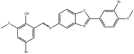 4-bromo-2-({[2-(3-bromo-4-methoxyphenyl)-1,3-benzoxazol-5-yl]imino}methyl)-6-methoxyphenol Struktur