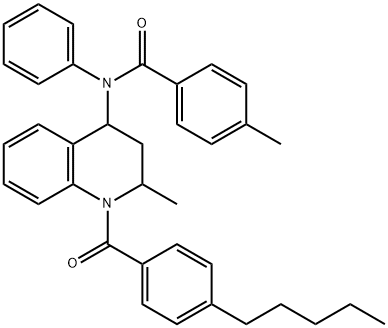 4-methyl-N-[2-methyl-1-(4-pentylbenzoyl)-1,2,3,4-tetrahydro-4-quinolinyl]-N-phenylbenzamide Struktur