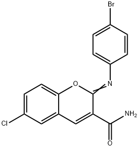 2-[(4-bromophenyl)imino]-6-chloro-2H-chromene-3-carboxamide Struktur