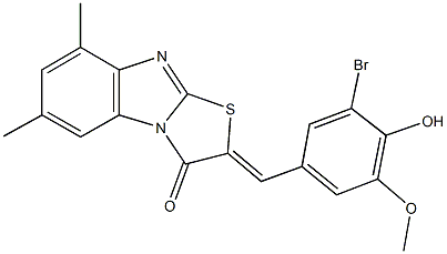 2-(3-bromo-4-hydroxy-5-methoxybenzylidene)-6,8-dimethyl[1,3]thiazolo[3,2-a]benzimidazol-3(2H)-one Struktur