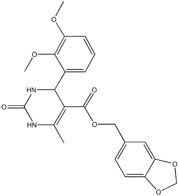 1,3-benzodioxol-5-ylmethyl 4-(2,3-dimethoxyphenyl)-6-methyl-2-oxo-1,2,3,4-tetrahydro-5-pyrimidinecarboxylate Struktur