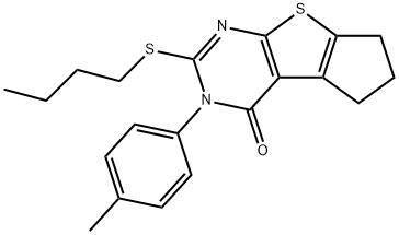 2-(butylsulfanyl)-3-(4-methylphenyl)-3,5,6,7-tetrahydro-4H-cyclopenta[4,5]thieno[2,3-d]pyrimidin-4-one Struktur