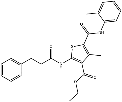 ethyl 4-methyl-2-[(3-phenylpropanoyl)amino]-5-(2-toluidinocarbonyl)-3-thiophenecarboxylate Struktur