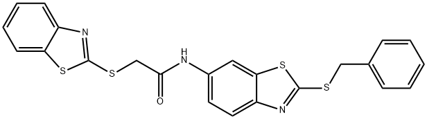 2-(1,3-benzothiazol-2-ylsulfanyl)-N-[2-(benzylsulfanyl)-1,3-benzothiazol-6-yl]acetamide Struktur