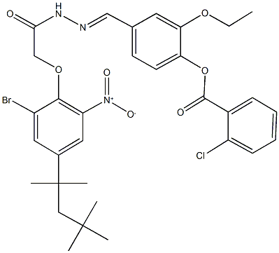 4-(2-{[2-bromo-6-nitro-4-(1,1,3,3-tetramethylbutyl)phenoxy]acetyl}carbohydrazonoyl)-2-ethoxyphenyl 2-chlorobenzoate Struktur