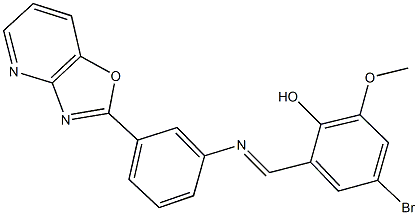 4-bromo-2-methoxy-6-{[(3-[1,3]oxazolo[4,5-b]pyridin-2-ylphenyl)imino]methyl}phenol Struktur