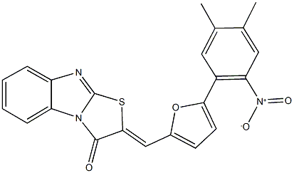 2-[(5-{2-nitro-4,5-dimethylphenyl}-2-furyl)methylene][1,3]thiazolo[3,2-a]benzimidazol-3(2H)-one Struktur