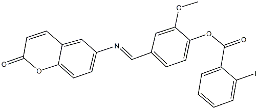 2-methoxy-4-{[(2-oxo-2H-chromen-6-yl)imino]methyl}phenyl 2-iodobenzoate Struktur