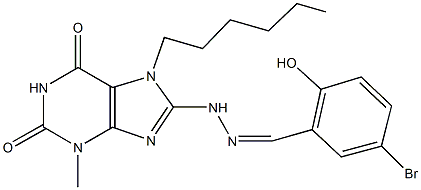 5-bromo-2-hydroxybenzaldehyde (7-hexyl-3-methyl-2,6-dioxo-2,3,6,7-tetrahydro-1H-purin-8-yl)hydrazone Struktur