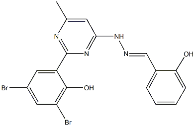 2-hydroxybenzaldehyde [2-(3,5-dibromo-2-hydroxyphenyl)-6-methyl-4-pyrimidinyl]hydrazone Struktur