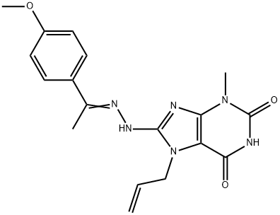 7-allyl-8-{2-[1-(4-methoxyphenyl)ethylidene]hydrazino}-3-methyl-3,7-dihydro-1H-purine-2,6-dione Struktur