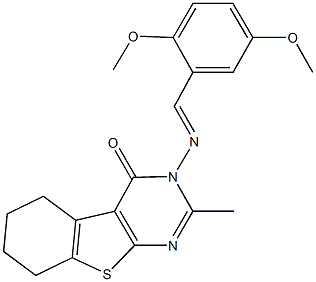 3-[(2,5-dimethoxybenzylidene)amino]-2-methyl-5,6,7,8-tetrahydro[1]benzothieno[2,3-d]pyrimidin-4(3H)-one Struktur