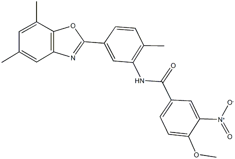 N-[5-(5,7-dimethyl-1,3-benzoxazol-2-yl)-2-methylphenyl]-3-nitro-4-methoxybenzamide Struktur