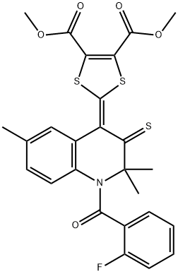 dimethyl 2-(1-[(2-fluorophenyl)carbonyl]-2,2,6-trimethyl-3-thioxo-2,3-dihydroquinolin-4(1H)-ylidene)-1,3-dithiole-4,5-dicarboxylate Struktur