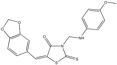 5-(1,3-benzodioxol-5-ylmethylene)-3-[(4-methoxyanilino)methyl]-2-thioxo-1,3-thiazolidin-4-one Struktur