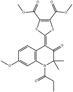 dimethyl 2-(2,2-dimethyl-7-(methyloxy)-1-propanoyl-3-thioxo-2,3-dihydroquinolin-4(1H)-ylidene)-1,3-dithiole-4,5-dicarboxylate Struktur