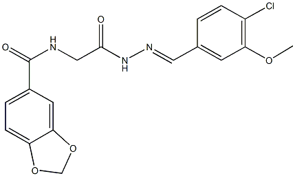 N-{2-[2-(4-chloro-3-methoxybenzylidene)hydrazino]-2-oxoethyl}-1,3-benzodioxole-5-carboxamide Struktur