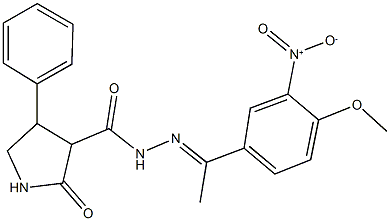 N'-(1-{3-nitro-4-methoxyphenyl}ethylidene)-2-oxo-4-phenyl-3-pyrrolidinecarbohydrazide Struktur