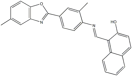 1-({[2-methyl-4-(5-methyl-1,3-benzoxazol-2-yl)phenyl]imino}methyl)-2-naphthol Struktur