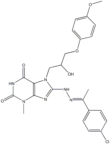 8-{2-[1-(4-chlorophenyl)ethylidene]hydrazino}-7-[2-hydroxy-3-(4-methoxyphenoxy)propyl]-3-methyl-3,7-dihydro-1H-purine-2,6-dione Struktur