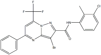 3-bromo-N-(3-chloro-2-methylphenyl)-5-phenyl-7-(trifluoromethyl)pyrazolo[1,5-a]pyrimidine-2-carboxamide Struktur