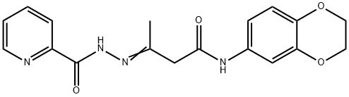 N-(2,3-dihydro-1,4-benzodioxin-6-yl)-3-[(2-pyridinylcarbonyl)hydrazono]butanamide Struktur