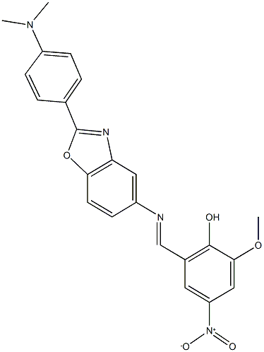 2-[({2-[4-(dimethylamino)phenyl]-1,3-benzoxazol-5-yl}imino)methyl]-4-nitro-6-methoxyphenol Struktur