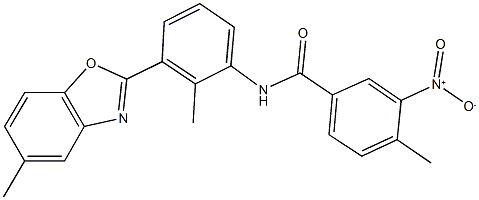 3-nitro-4-methyl-N-[2-methyl-3-(5-methyl-1,3-benzoxazol-2-yl)phenyl]benzamide Struktur