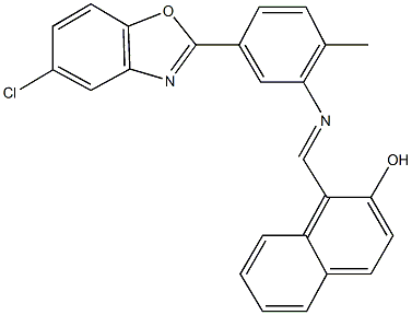 1-({[5-(5-chloro-1,3-benzoxazol-2-yl)-2-methylphenyl]imino}methyl)-2-naphthol Struktur