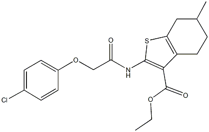 ethyl 2-{[(4-chlorophenoxy)acetyl]amino}-6-methyl-4,5,6,7-tetrahydro-1-benzothiophene-3-carboxylate Struktur