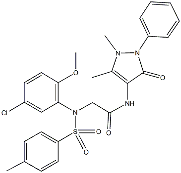 2-{5-chloro-2-methoxy[(4-methylphenyl)sulfonyl]anilino}-N-(1,5-dimethyl-3-oxo-2-phenyl-2,3-dihydro-1H-pyrazol-4-yl)acetamide Struktur