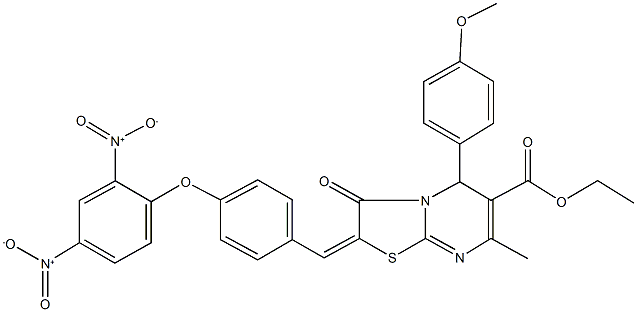 ethyl 2-(4-{2,4-bisnitrophenoxy}benzylidene)-5-(4-methoxyphenyl)-7-methyl-3-oxo-2,3-dihydro-5H-[1,3]thiazolo[3,2-a]pyrimidine-6-carboxylate Struktur