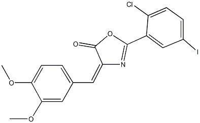 2-(2-chloro-5-iodophenyl)-4-(3,4-dimethoxybenzylidene)-1,3-oxazol-5(4H)-one Struktur