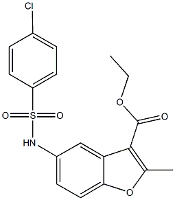 ethyl 5-{[(4-chlorophenyl)sulfonyl]amino}-2-methyl-1-benzofuran-3-carboxylate Struktur