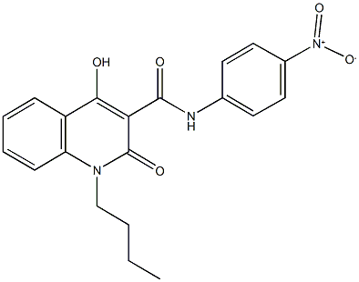 1-butyl-4-hydroxy-N-{4-nitrophenyl}-2-oxo-1,2-dihydro-3-quinolinecarboxamide Struktur