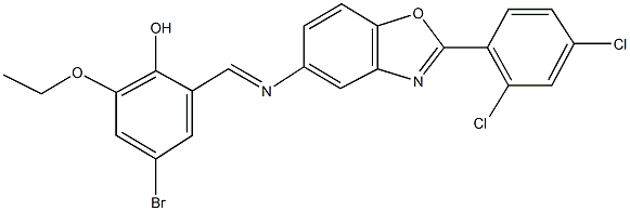 4-bromo-2-({[2-(2,4-dichlorophenyl)-1,3-benzoxazol-5-yl]imino}methyl)-6-ethoxyphenol Struktur