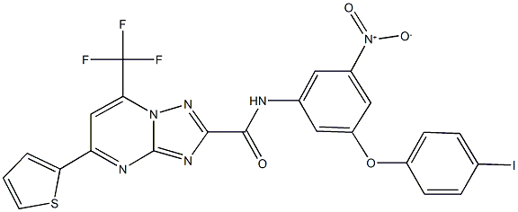 N-[3-nitro-5-(4-iodophenoxy)phenyl]-5-(2-thienyl)-7-(trifluoromethyl)[1,2,4]triazolo[1,5-a]pyrimidine-2-carboxamide Struktur