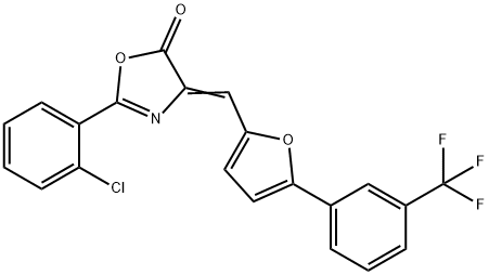 2-(2-chlorophenyl)-4-({5-[3-(trifluoromethyl)phenyl]-2-furyl}methylene)-1,3-oxazol-5(4H)-one Struktur