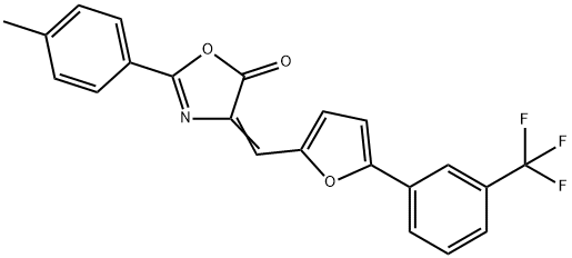 2-(4-methylphenyl)-4-({5-[3-(trifluoromethyl)phenyl]-2-furyl}methylene)-1,3-oxazol-5(4H)-one Struktur