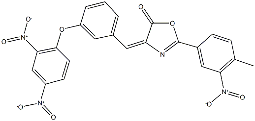 4-(3-{2,4-bisnitrophenoxy}benzylidene)-2-{3-nitro-4-methylphenyl}-1,3-oxazol-5(4H)-one Struktur