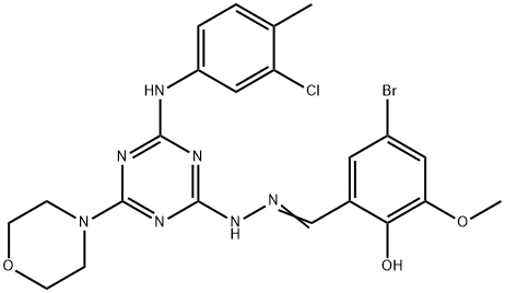 5-bromo-2-hydroxy-3-methoxybenzaldehyde [4-(3-chloro-4-methylanilino)-6-morpholin-4-yl-1,3,5-triazin-2-yl]hydrazone Struktur