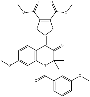 dimethyl 2-(2,2-dimethyl-7-(methyloxy)-1-{[3-(methyloxy)phenyl]carbonyl}-3-thioxo-2,3-dihydroquinolin-4(1H)-ylidene)-1,3-dithiole-4,5-dicarboxylate Struktur